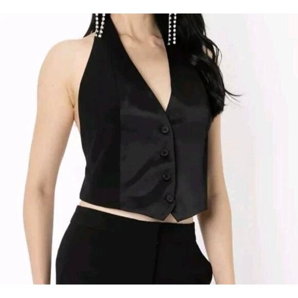 Zara Women’s Black Vest Open Back Halter Cropped Tuxedo Size XS - Picture 1 of 10